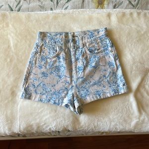 Topshop | High-Waisted Floral Denim Shorts